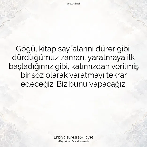Ayetbul | Kuran Mealleri | Quran | Enbiya suresi 104. ayet