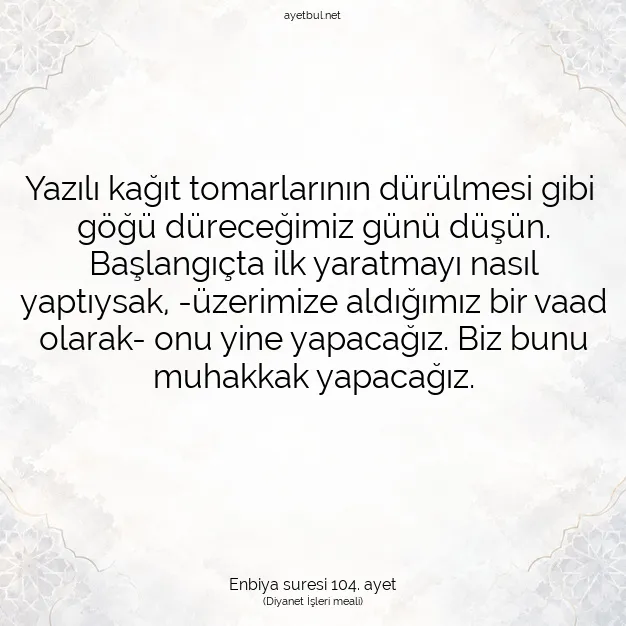 Ayetbul | Kuran Mealleri | Quran | Enbiya suresi 104. ayet