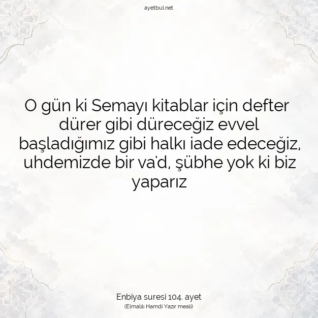Ayetbul | Kuran Mealleri | Quran | Enbiya suresi 104. ayet