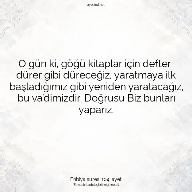 Ayetbul | Kuran Mealleri | Quran | Enbiya suresi 104. ayet