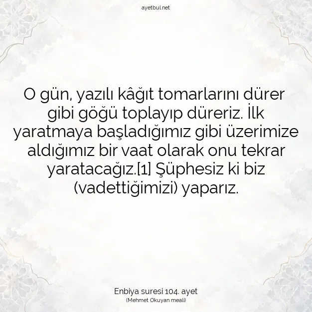 Ayetbul | Kuran Mealleri | Quran | Enbiya suresi 104. ayet