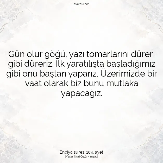 Ayetbul | Kuran Mealleri | Quran | Enbiya suresi 104. ayet