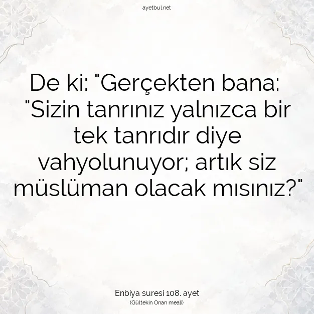 Ayetbul | Kuran Mealleri | Quran | Enbiya suresi 108. ayet