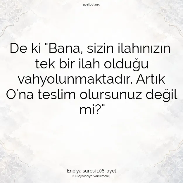 Ayetbul | Kuran Mealleri | Quran | Enbiya suresi 108. ayet