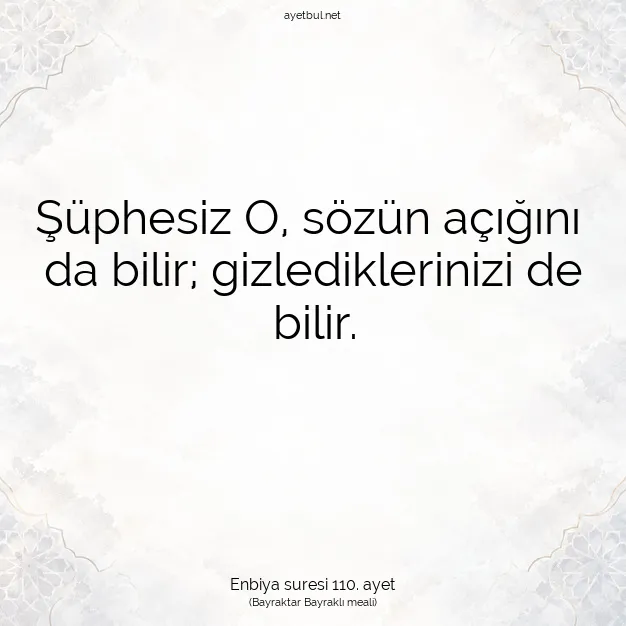 Ayetbul | Kuran Mealleri | Quran | Enbiya suresi 110. ayet
