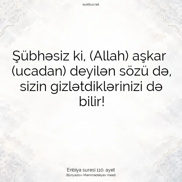 Ayetbul | Kuran Mealleri | Quran | Enbiya suresi 110. ayet