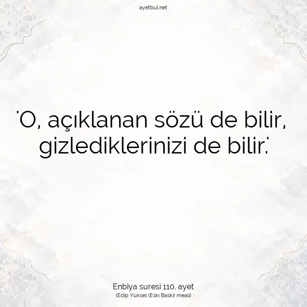 Ayetbul | Kuran Mealleri | Quran | Enbiya suresi 110. ayet