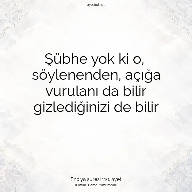 Ayetbul | Kuran Mealleri | Quran | Enbiya suresi 110. ayet