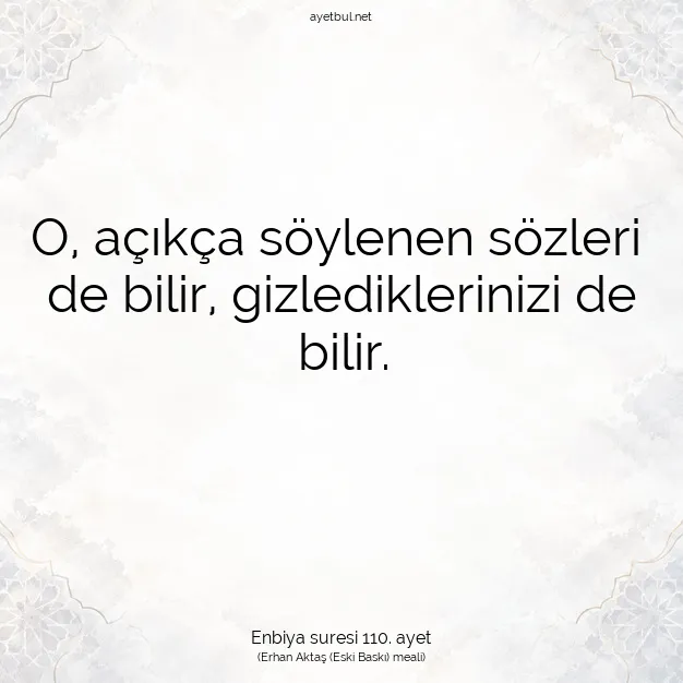 Ayetbul | Kuran Mealleri | Quran | Enbiya suresi 110. ayet