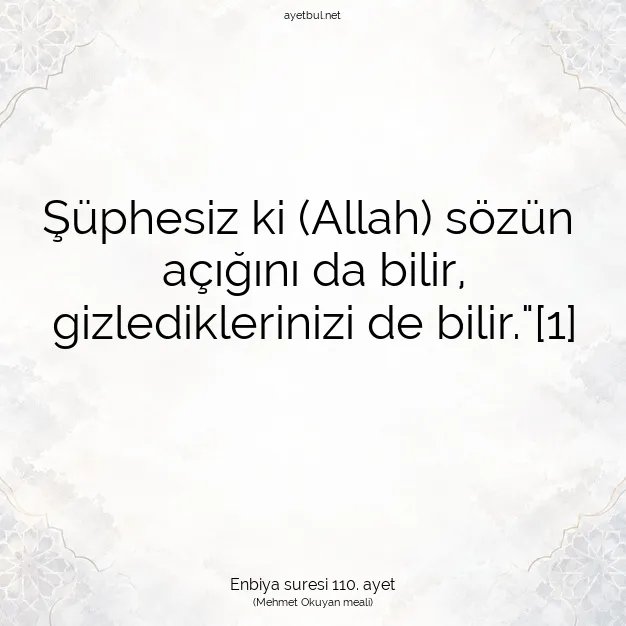 Ayetbul | Kuran Mealleri | Quran | Enbiya suresi 110. ayet
