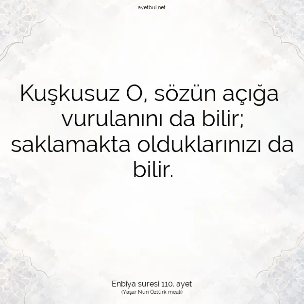 Ayetbul | Kuran Mealleri | Quran | Enbiya suresi 110. ayet