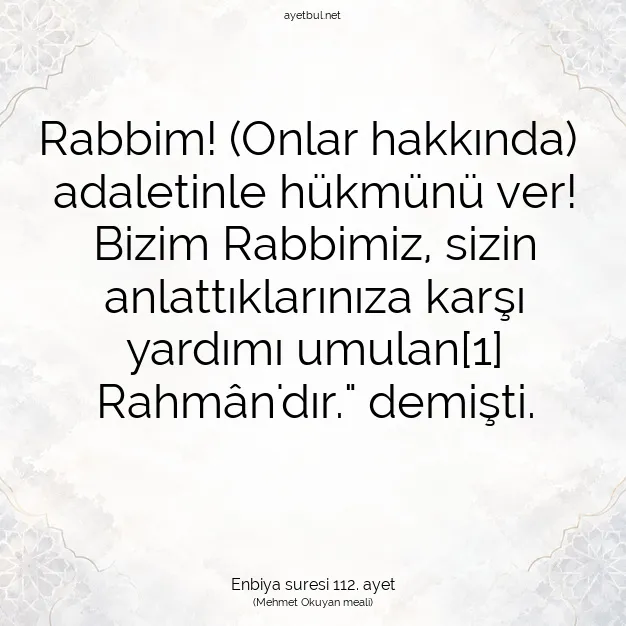 Ayetbul | Kuran Mealleri | Quran | Enbiya suresi 112. ayet