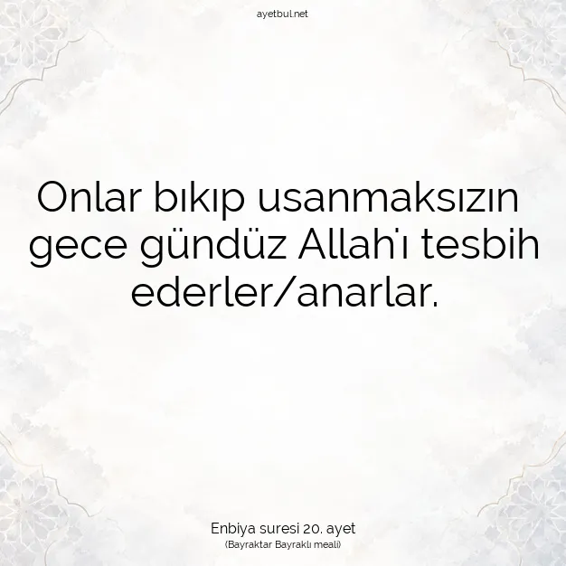 Ayetbul | Kuran Mealleri | Quran | Enbiya suresi 20. ayet