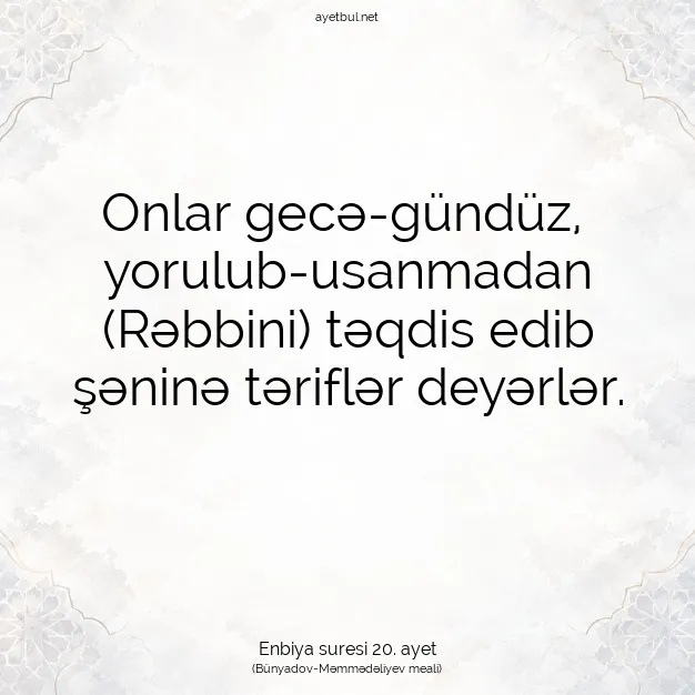 Ayetbul | Kuran Mealleri | Quran | Enbiya suresi 20. ayet
