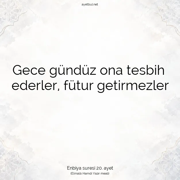 Ayetbul | Kuran Mealleri | Quran | Enbiya suresi 20. ayet