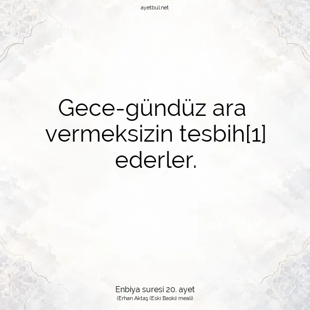 Ayetbul | Kuran Mealleri | Quran | Enbiya suresi 20. ayet