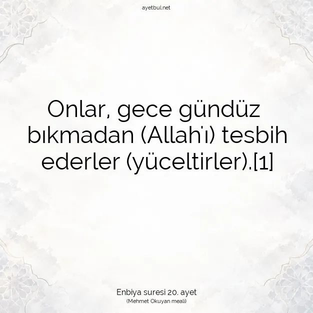 Ayetbul | Kuran Mealleri | Quran | Enbiya suresi 20. ayet