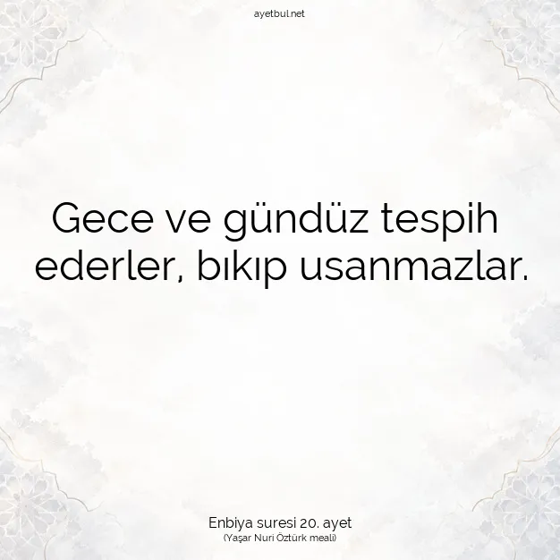 Ayetbul | Kuran Mealleri | Quran | Enbiya suresi 20. ayet