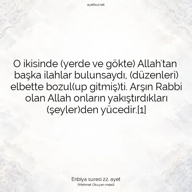 Ayetbul | Kuran Mealleri | Quran | Enbiya suresi 22. ayet