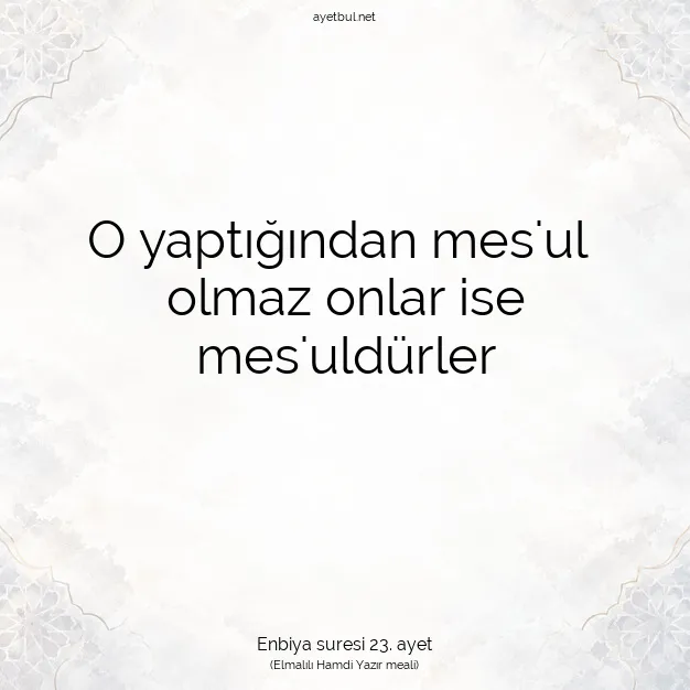Ayetbul | Kuran Mealleri | Quran | Enbiya suresi 23. ayet