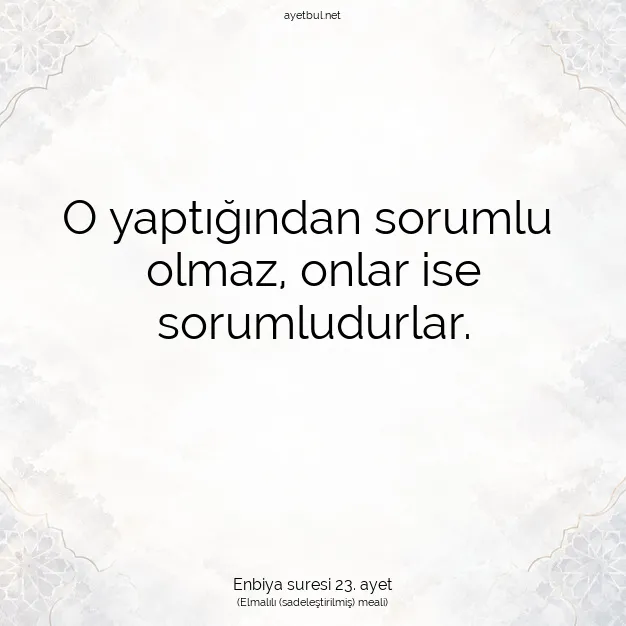 Ayetbul | Kuran Mealleri | Quran | Enbiya suresi 23. ayet