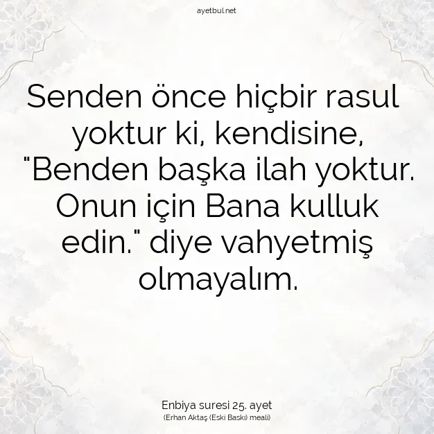 Ayetbul | Kuran Mealleri | Quran | Enbiya suresi 25. ayet