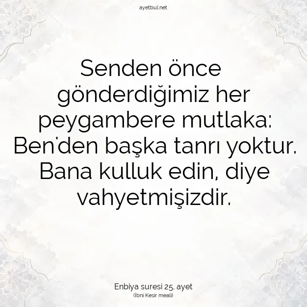 Ayetbul | Kuran Mealleri | Quran | Enbiya suresi 25. ayet
