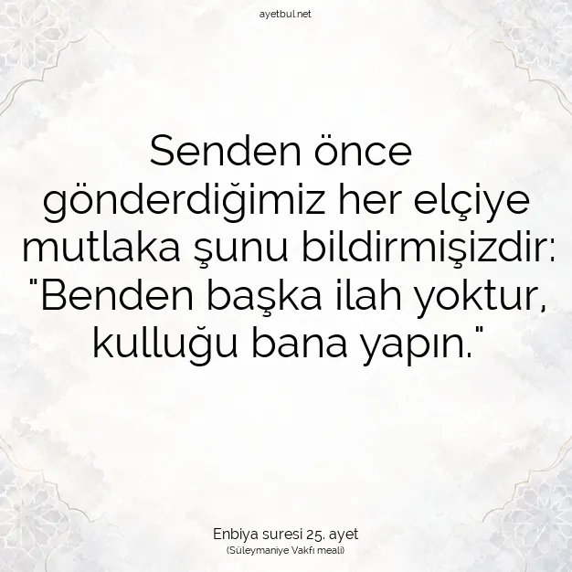 Ayetbul | Kuran Mealleri | Quran | Enbiya suresi 25. ayet