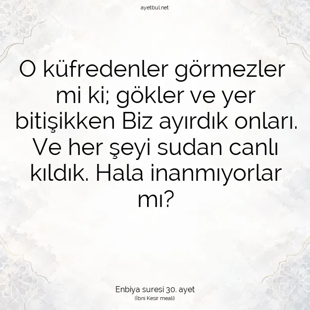 Ayetbul | Kuran Mealleri | Quran | Enbiya suresi 30. ayet