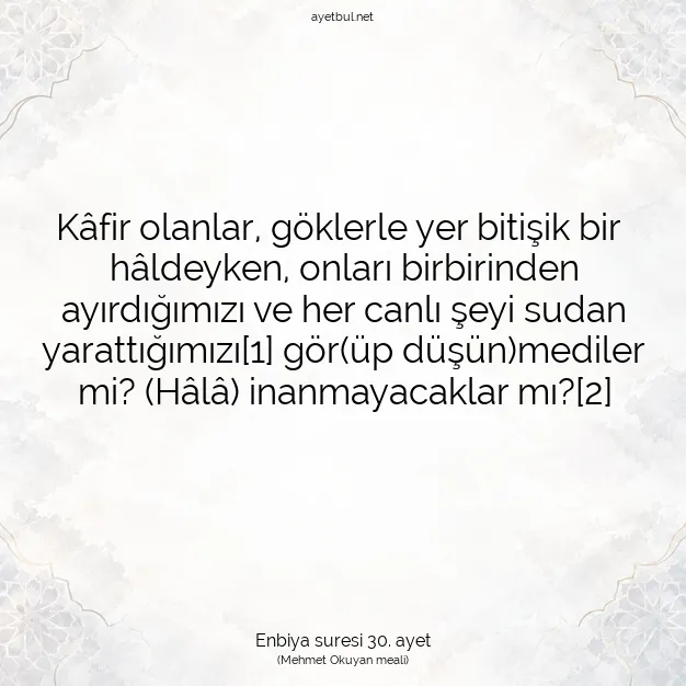 Ayetbul | Kuran Mealleri | Quran | Enbiya suresi 30. ayet