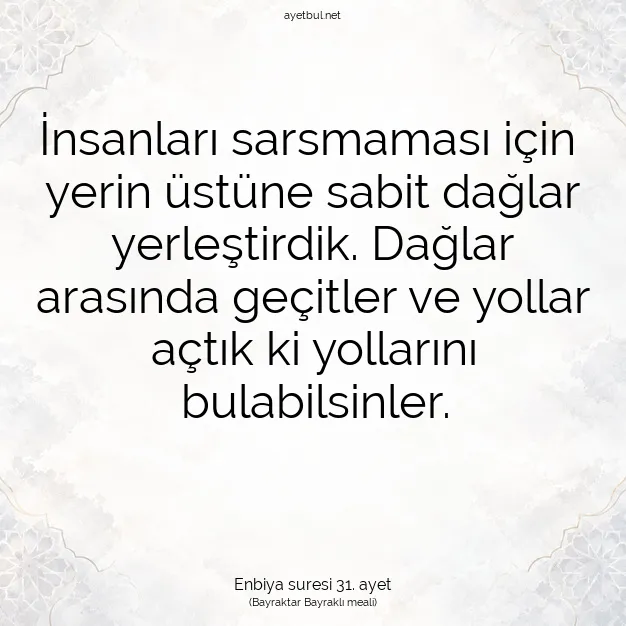 Ayetbul | Kuran Mealleri | Quran | Enbiya suresi 31. ayet
