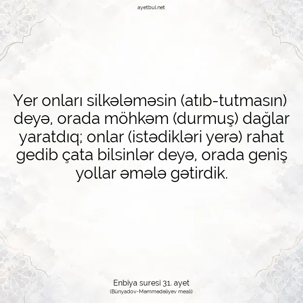 Ayetbul | Kuran Mealleri | Quran | Enbiya suresi 31. ayet