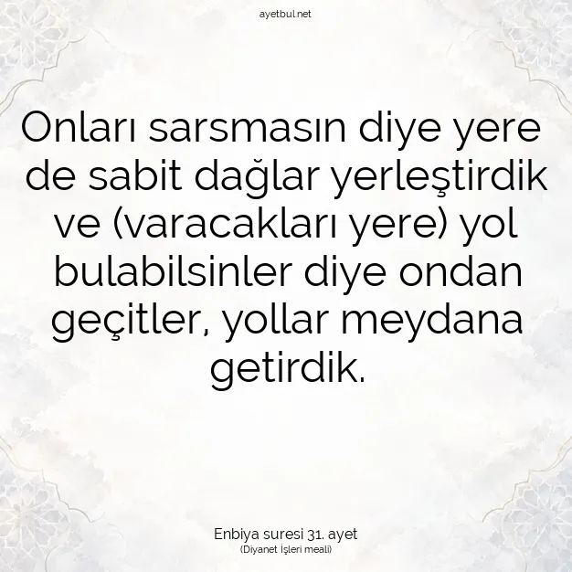 Ayetbul | Kuran Mealleri | Quran | Enbiya suresi 31. ayet