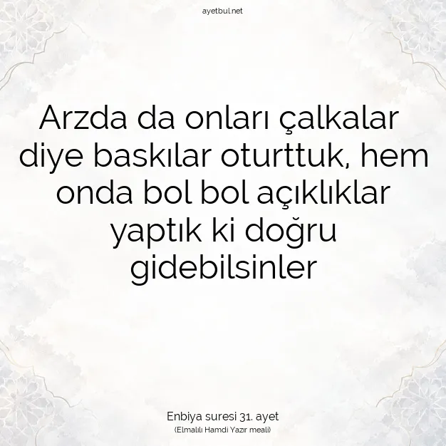 Ayetbul | Kuran Mealleri | Quran | Enbiya suresi 31. ayet