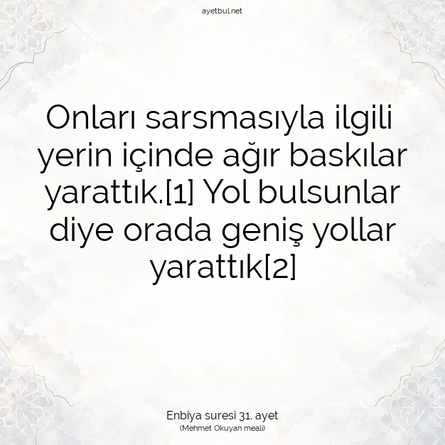 Ayetbul | Kuran Mealleri | Quran | Enbiya suresi 31. ayet