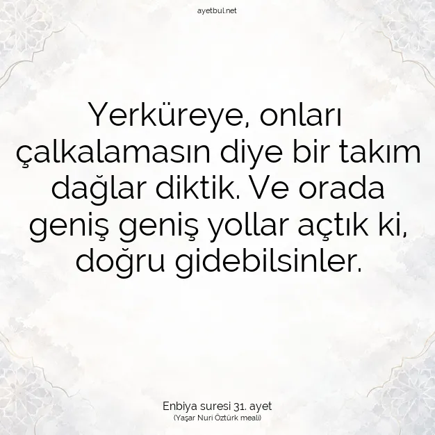 Ayetbul | Kuran Mealleri | Quran | Enbiya suresi 31. ayet