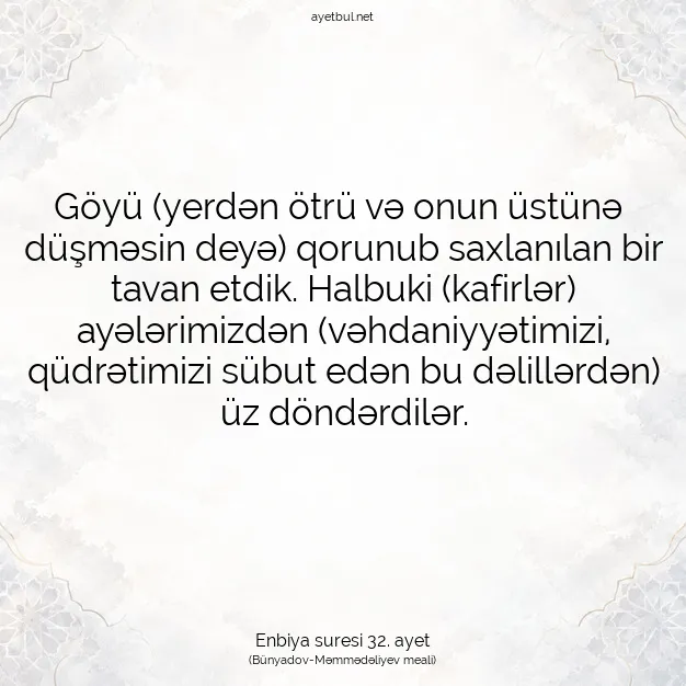 Ayetbul | Kuran Mealleri | Quran | Enbiya suresi 32. ayet