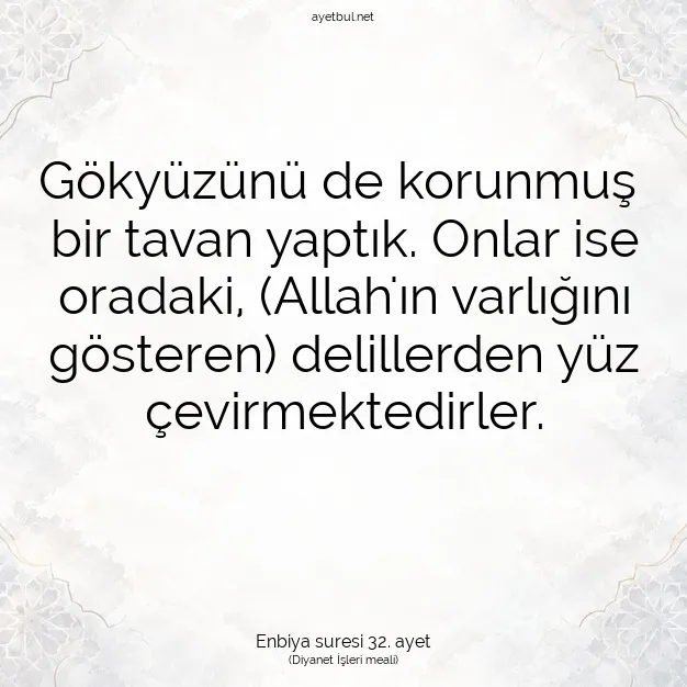 Ayetbul | Kuran Mealleri | Quran | Enbiya suresi 32. ayet