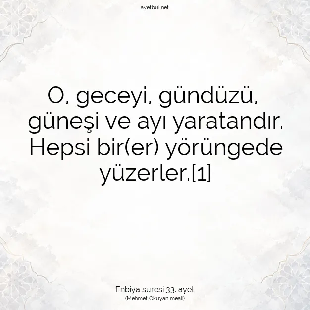 Ayetbul | Kuran Mealleri | Quran | Enbiya suresi 33. ayet