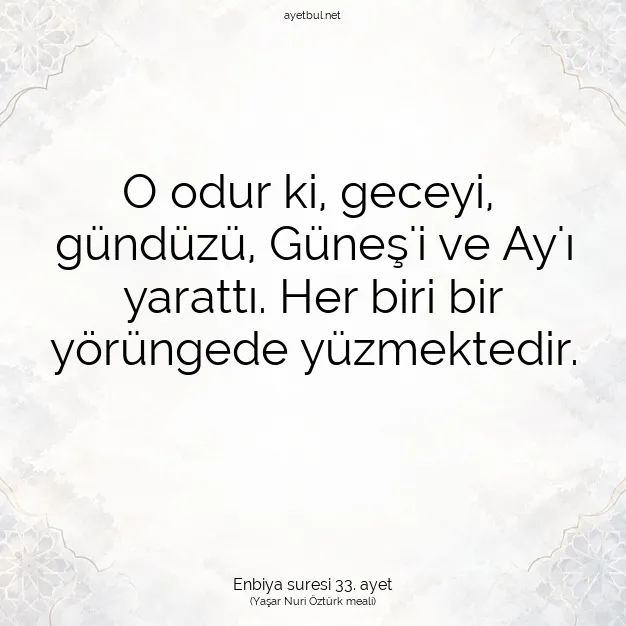 Ayetbul | Kuran Mealleri | Quran | Enbiya suresi 33. ayet