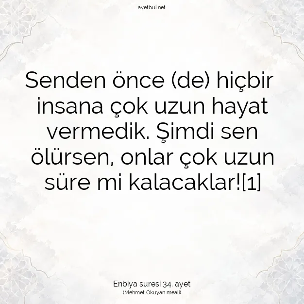 Ayetbul | Kuran Mealleri | Quran | Enbiya suresi 34. ayet