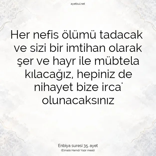 Ayetbul | Kuran Mealleri | Quran | Enbiya suresi 35. ayet