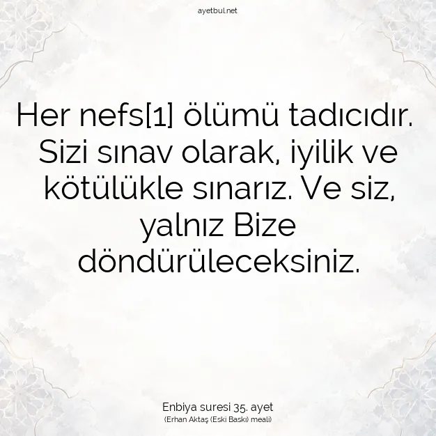 Ayetbul | Kuran Mealleri | Quran | Enbiya suresi 35. ayet
