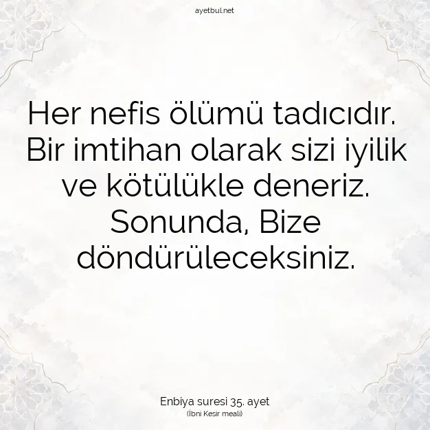 Ayetbul | Kuran Mealleri | Quran | Enbiya suresi 35. ayet