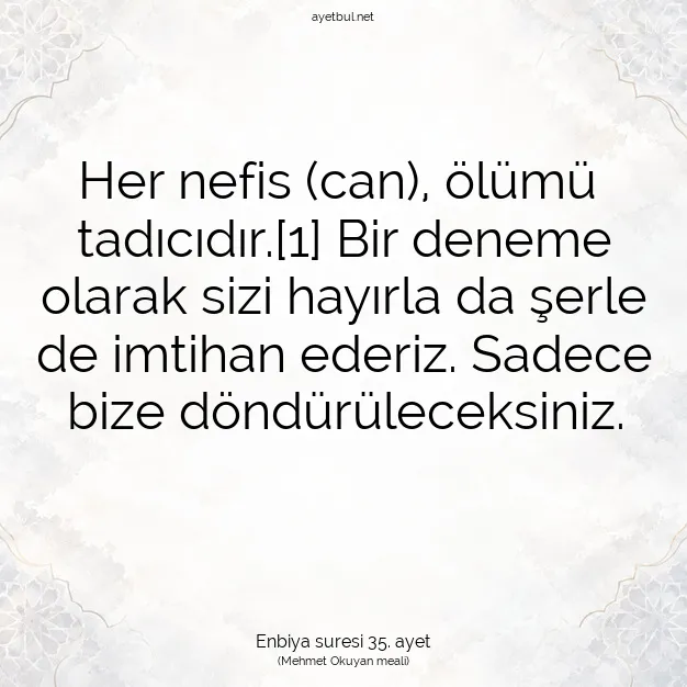 Ayetbul | Kuran Mealleri | Quran | Enbiya suresi 35. ayet