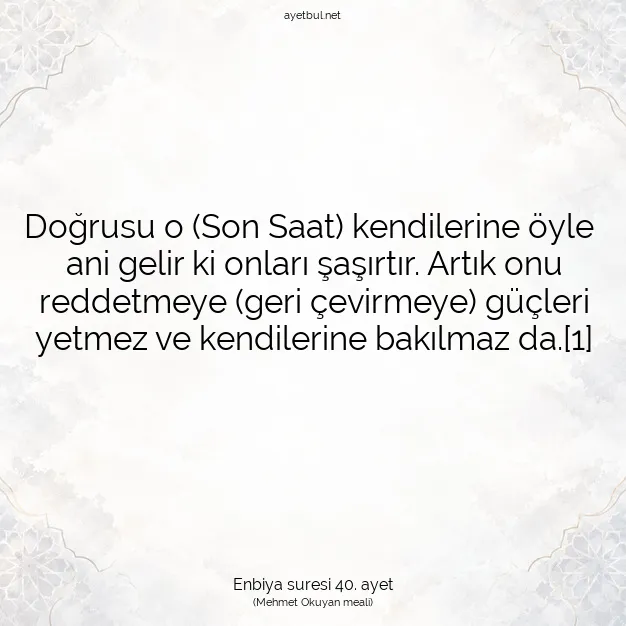 Ayetbul | Kuran Mealleri | Quran | Enbiya suresi 40. ayet