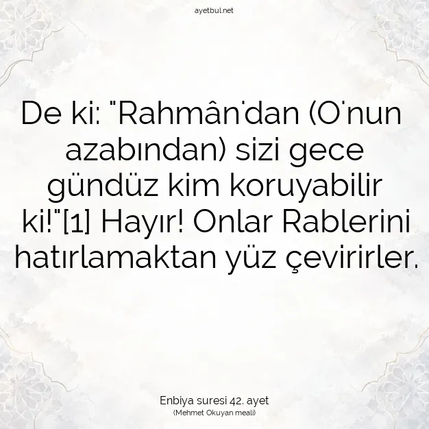 Ayetbul | Kuran Mealleri | Quran | Enbiya suresi 42. ayet