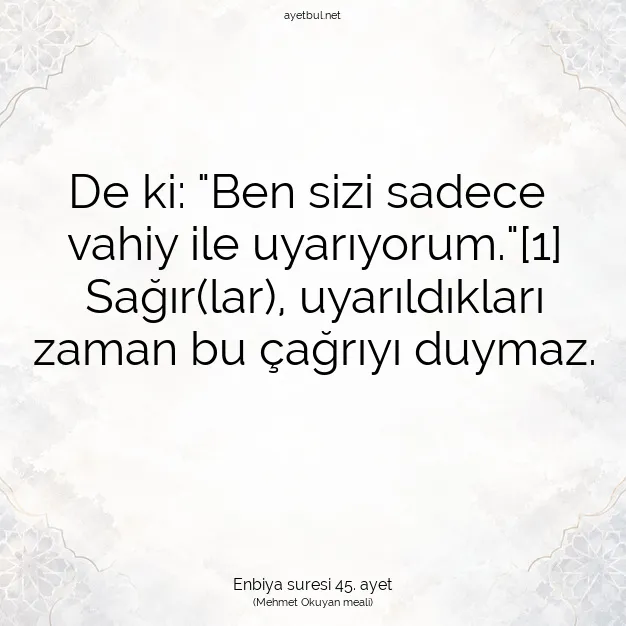 Ayetbul | Kuran Mealleri | Quran | Enbiya suresi 45. ayet