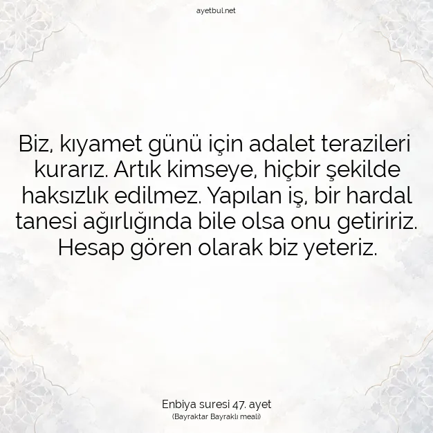 Ayetbul | Kuran Mealleri | Quran | Enbiya suresi 47. ayet