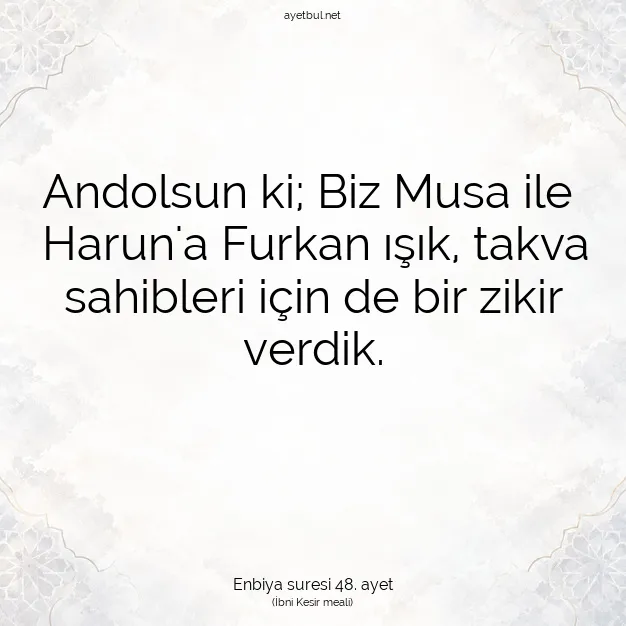Ayetbul | Kuran Mealleri | Quran | Enbiya suresi 48. ayet